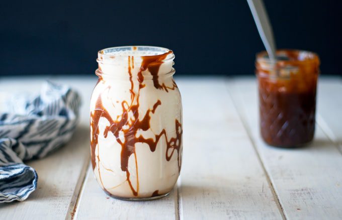 homemade salted caramel milkshake - sweet, salty and sooo creamy! | ahappyfooddance.com