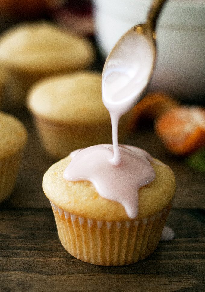 satsuma muffins with pomegranate glaze