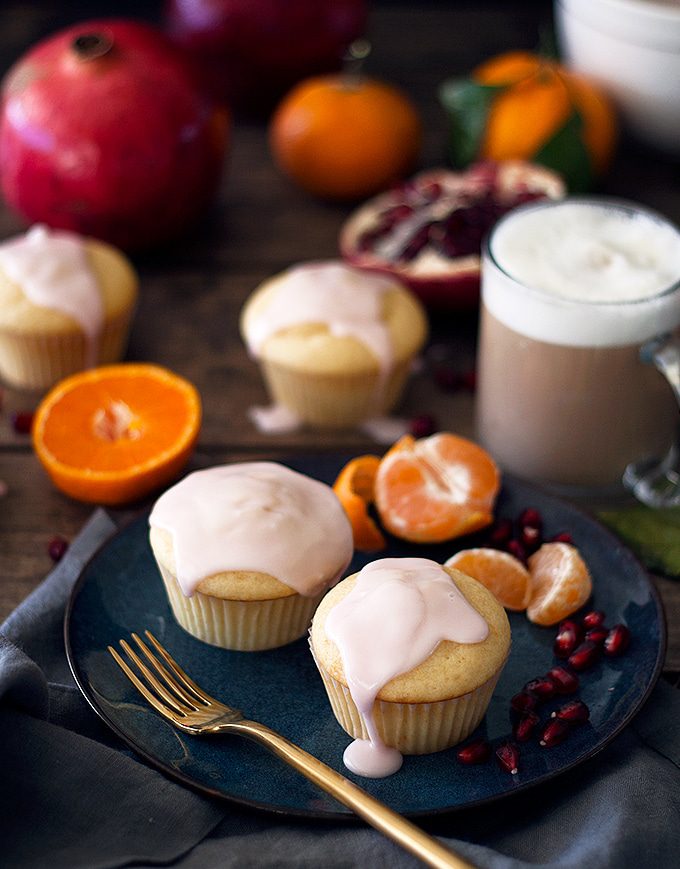 satsuma muffins with pomegranate glaze