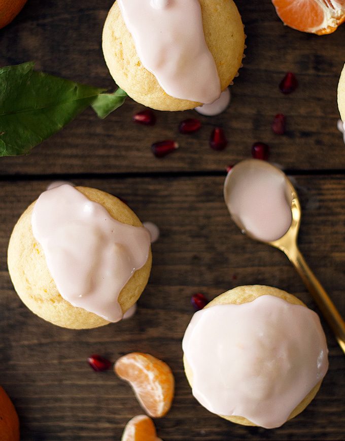 satsuma muffins with pomegranate glaze