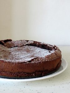 Sunken Chocolate Cake With Macerated Strawberries (GF)
