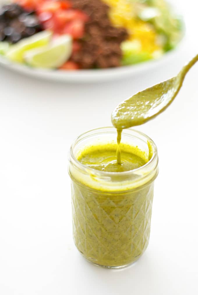 {skinny} taco salad with avocado cilantro dressing - gluten and dairy-free | ahappyfooddance.com