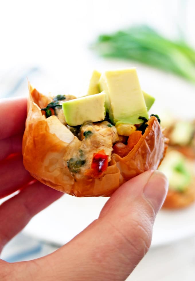 spicy southwest chicken phyllo cups | ahappyfooddance.com