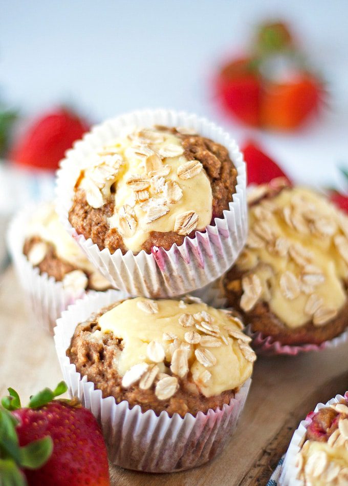 strawberry and cream cheese breakfast muffins | ahappyfooddance.com