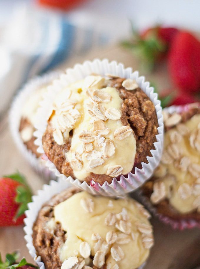 strawberry and cream cheese breakfast muffins | ahappyfooddance.com