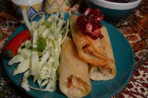 Leftover Turkey Taquitos With Cranberry Salsa And Crutido