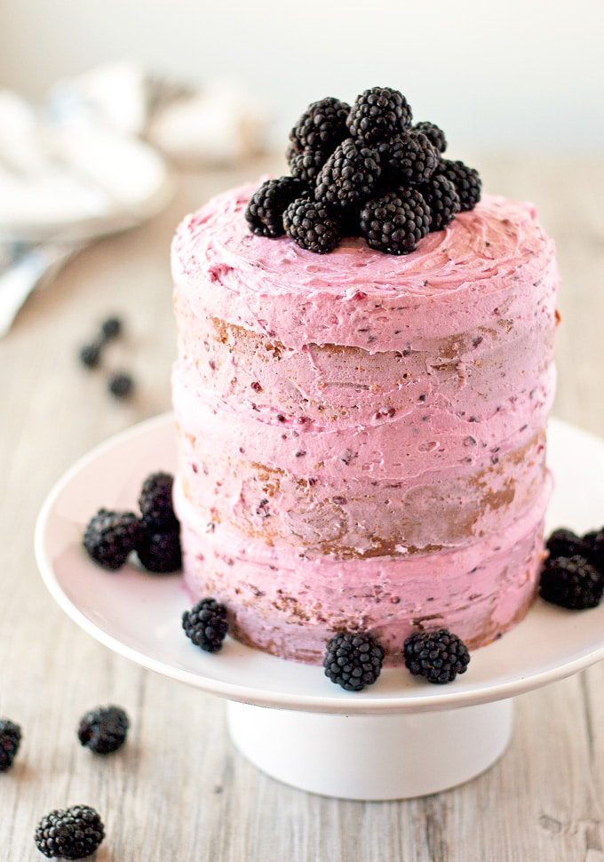 vanilla bean cake with blackberry buttercream frosting | ahappyfooddance.com