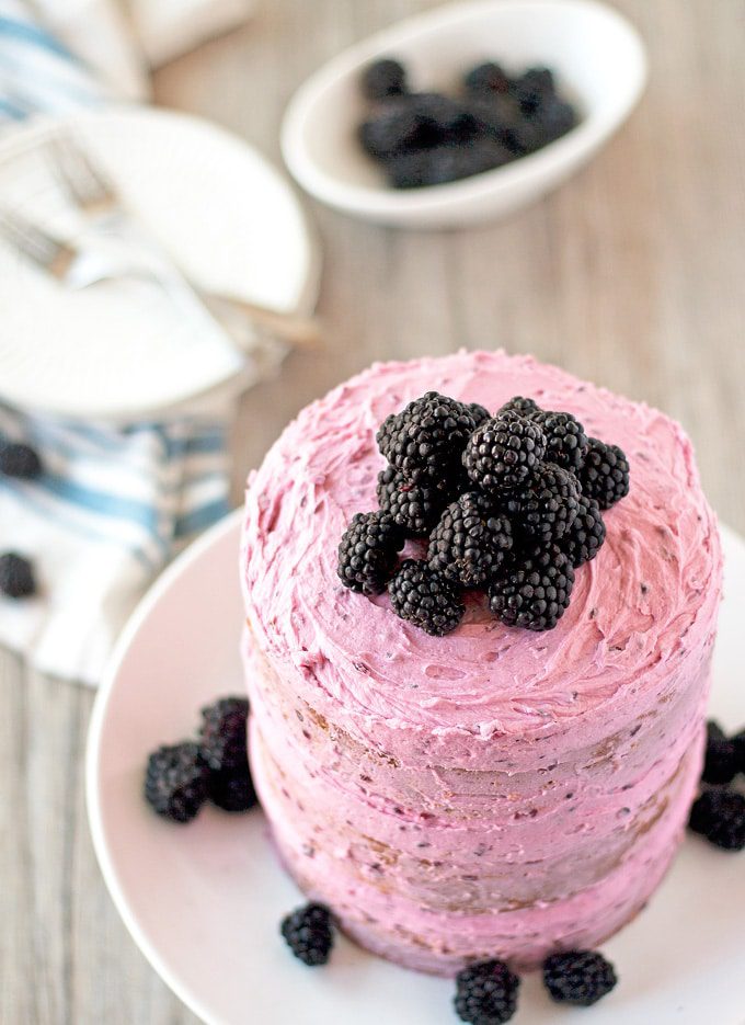 Vanilla Bean Cake With Blackberry Buttercream Frosting