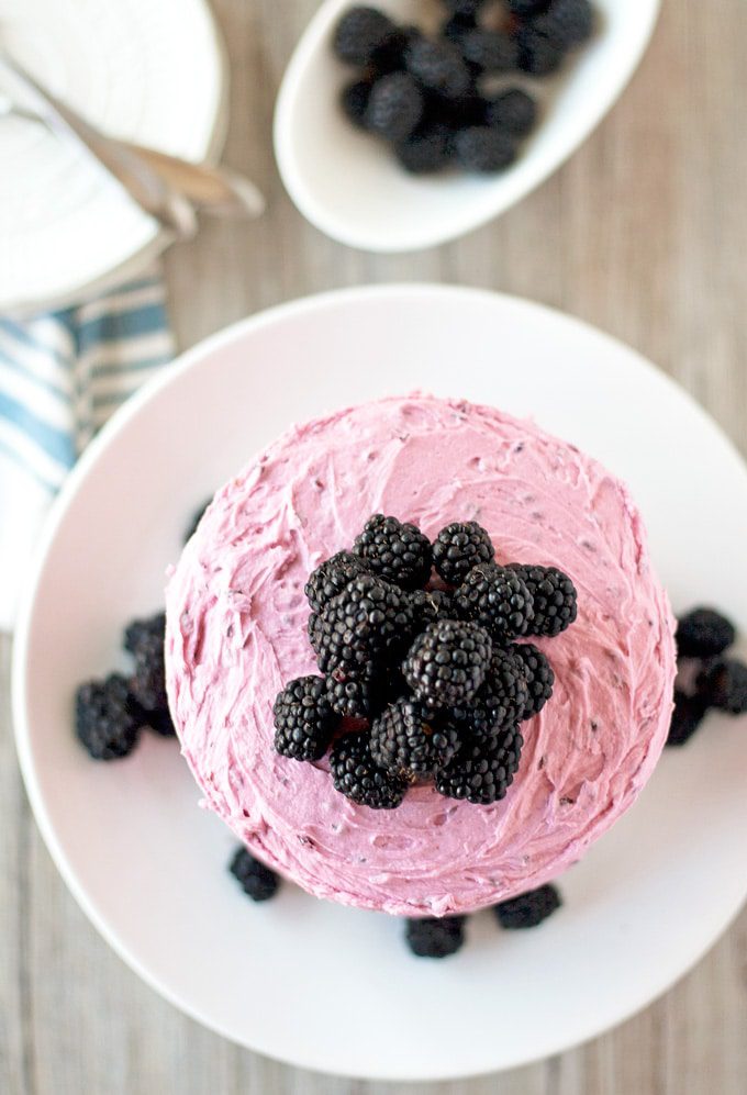 vanilla bean cake with blackberry buttercream frosting | ahappyfooddance.com