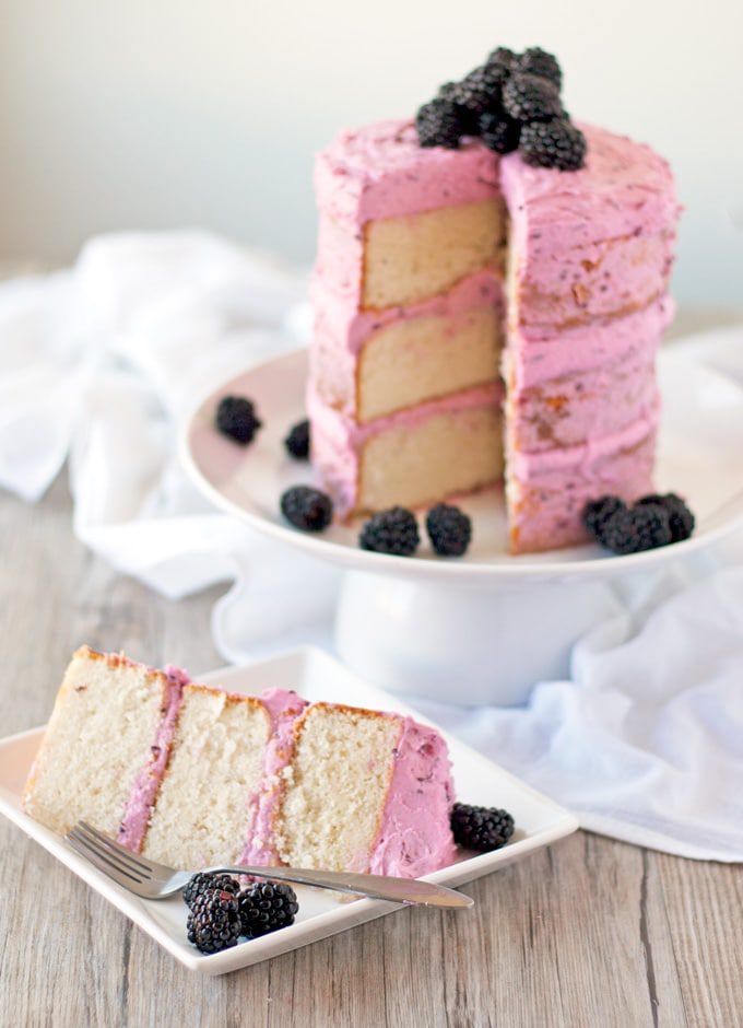 vanilla bean cake with blackberry buttercream frosting | ahappyfooddance.com
