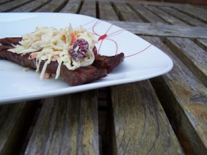 Pepper Encrusted Steak With Blue Mustard Slaw