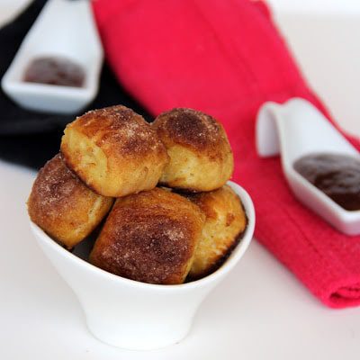 Cinnamon-Sugar Pretzel Tots With Strawberry-Rhubarb Compote