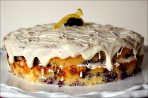 Blueberry Buckle Cake With Lemon Cream Cheese Glaze