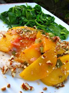 Dover Sole With Peaches & Pecans And A Side Of Gorgonzola Spinach