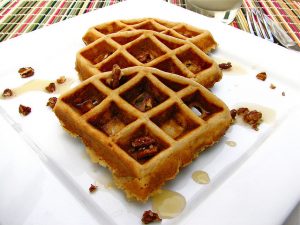 Multigrain Waffles With Candied Pecans
