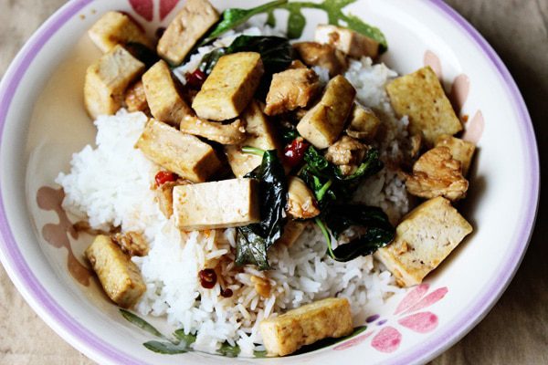 Chicken and tofu with basil 1