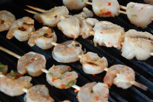 Lemon-Chile-Honey Seafood Kebabs