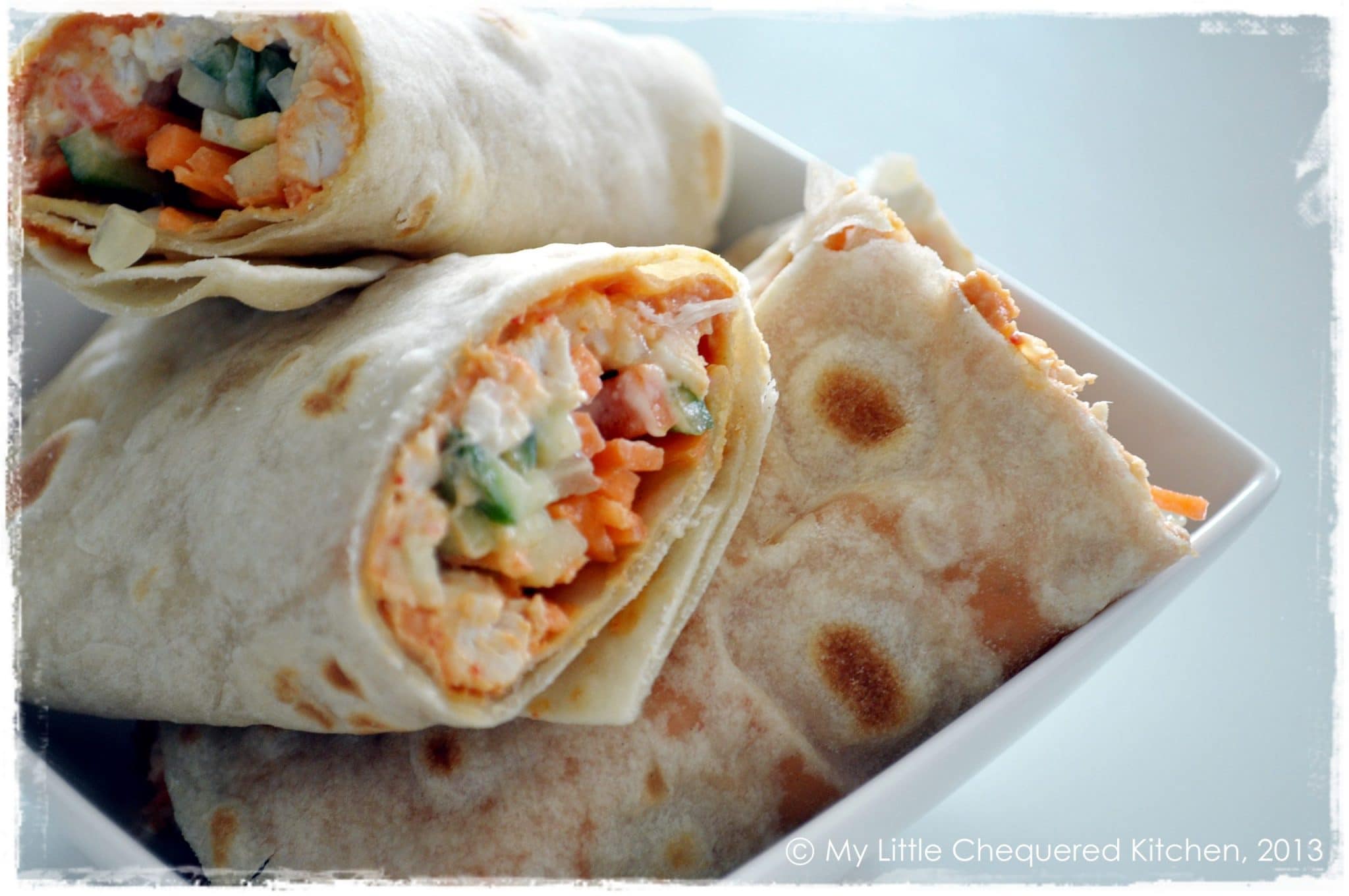 Poached Chicken & Roasted Red Pepper Hummus Wraps