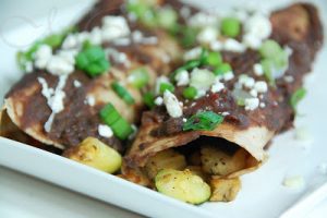 Zucchini-Eggplant Enchiladas With Spicy Black Bean Sauce