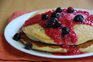 Blueberry Pancakes With Raspberry Sauce
