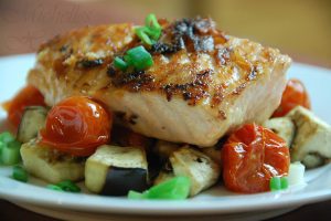 Warm Salmon, Eggplant, And Tomato Salad