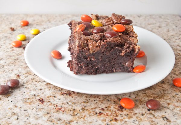 Because these brownies are flourless (gluten free!!!), they are as fudgy and moist and gooey as they look. And bonus: they are bursting with peanut butter!
