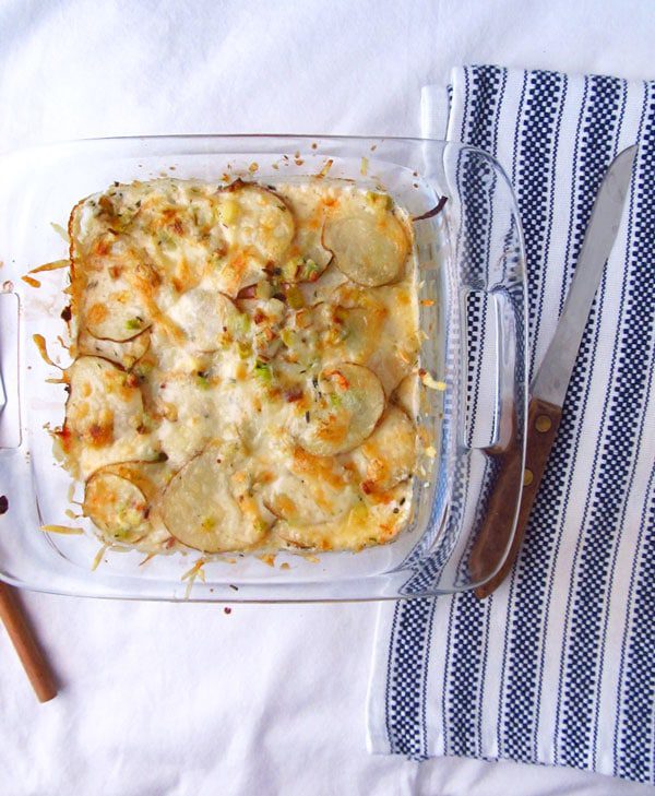 Creamy Scalloped Potatoes with Ham and Leek