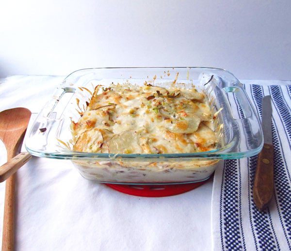 Scalloped Potatoes made with Ham and Leeks