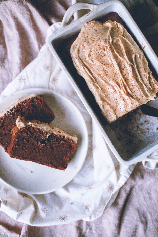 Chocolate Pound Cake With Peanut Butter Frosting