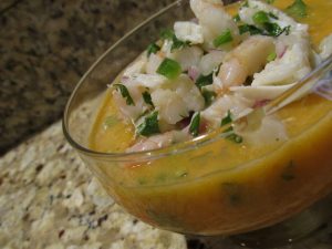 Summer Peach Soup With Seafood Ceviche