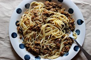 Spaghetti With Lamb And Mushroom Sauce