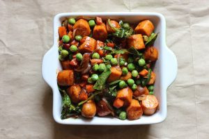 Spicy Sausage With Pea And Carrot