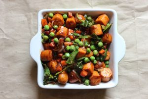 Spicy Sausage With Pea And Carrot