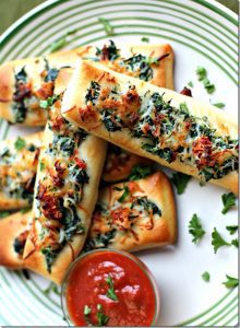 Spinach & Sun Dried Tomato Cheesy Breadsticks