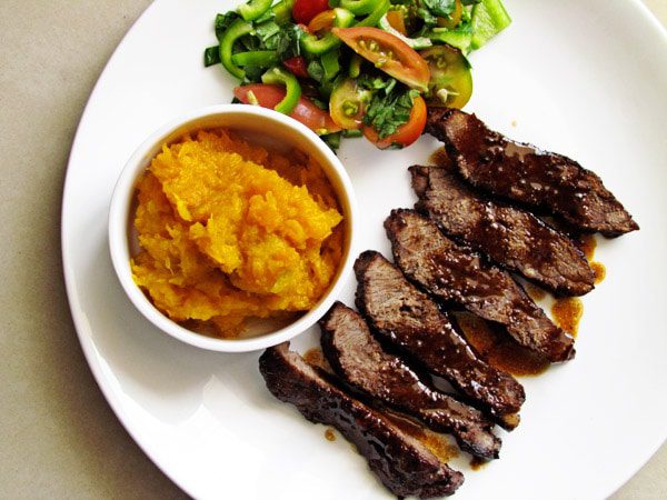grilled steak with mashed pumpkin 7
