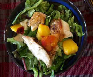 BBQ Grilled Chicken Salad With Peaches + Feta