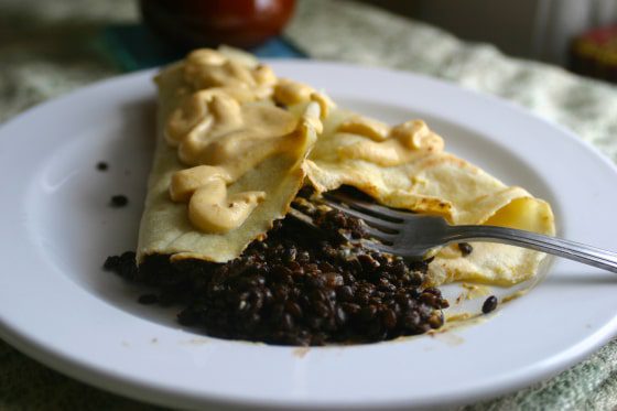 Black Lentils and pumpkin yogurt crepes