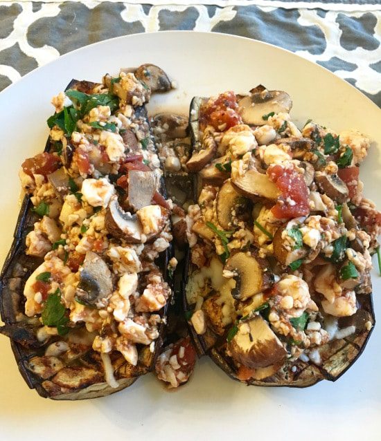 Vegan Cheezy Tofu Topped Eggplant