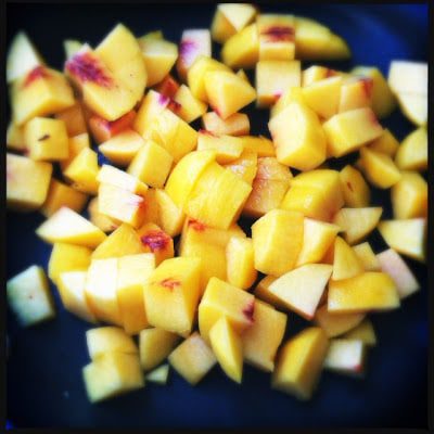 cut peaches for peach pie ice cream