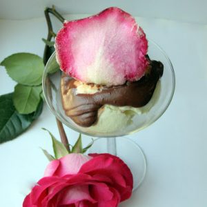 Fresh Mint Ice Cream And Chocolate Rose Topping