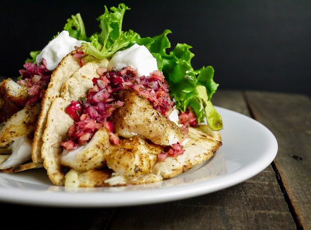 Grilled Grouper Tacos With Cranberry Salsa