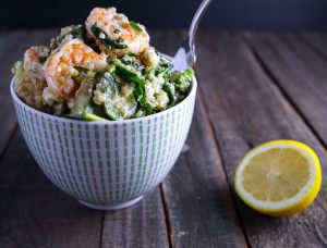Shrimp Quinoa With Fresh Herbs, Vegetables And Feta Cheese